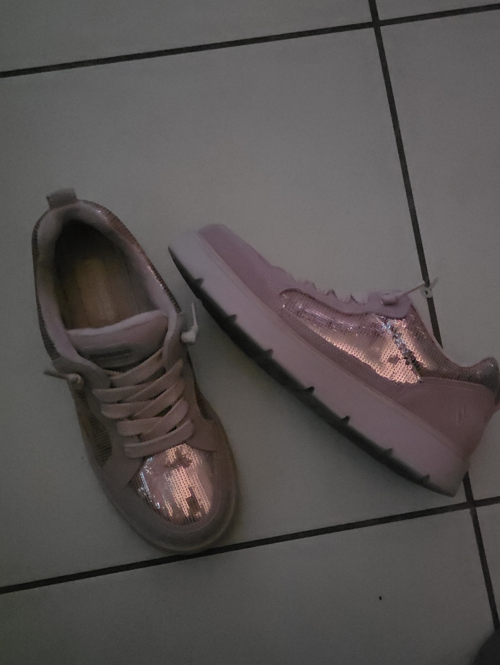Skechers Pink Sequin Platform Lace-Up Sneakers